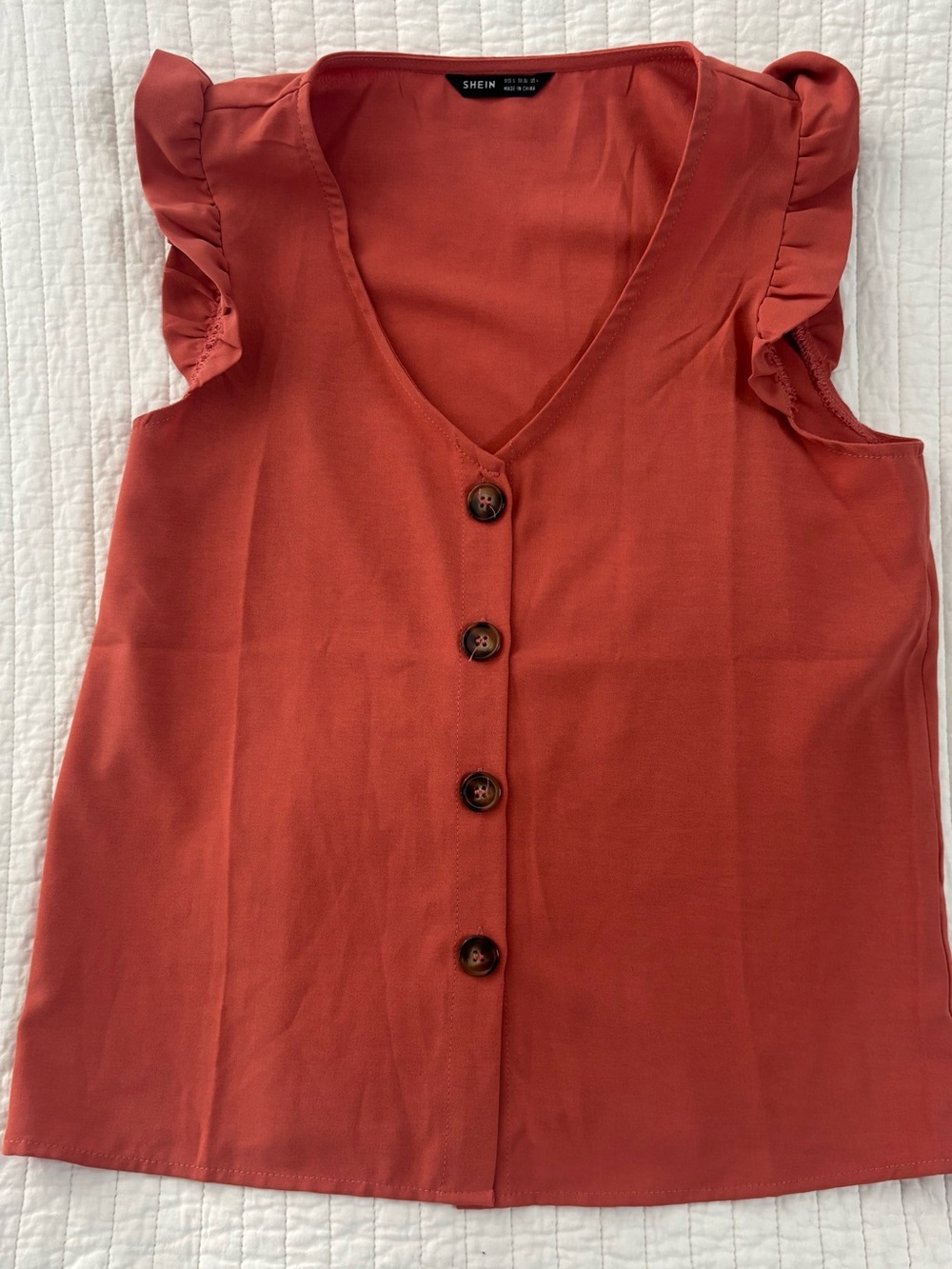 SHEIN Rust Red Ruffle Sleeve Button-Front Top women’s small